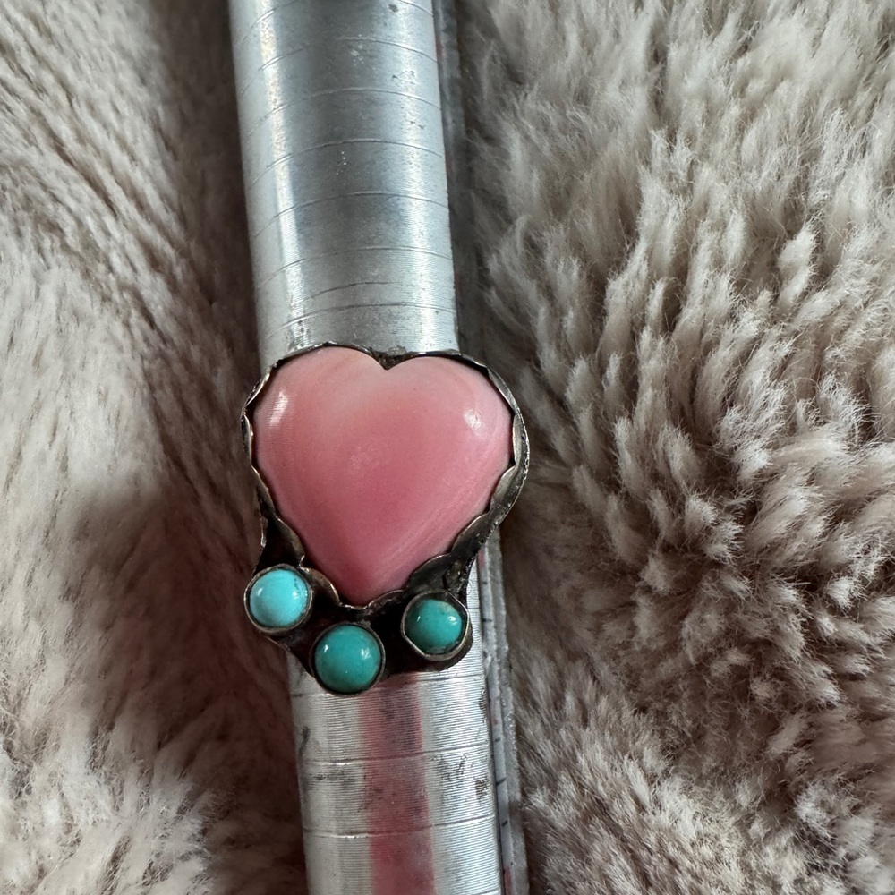 Pink Heart Ring with Turquoise Accents